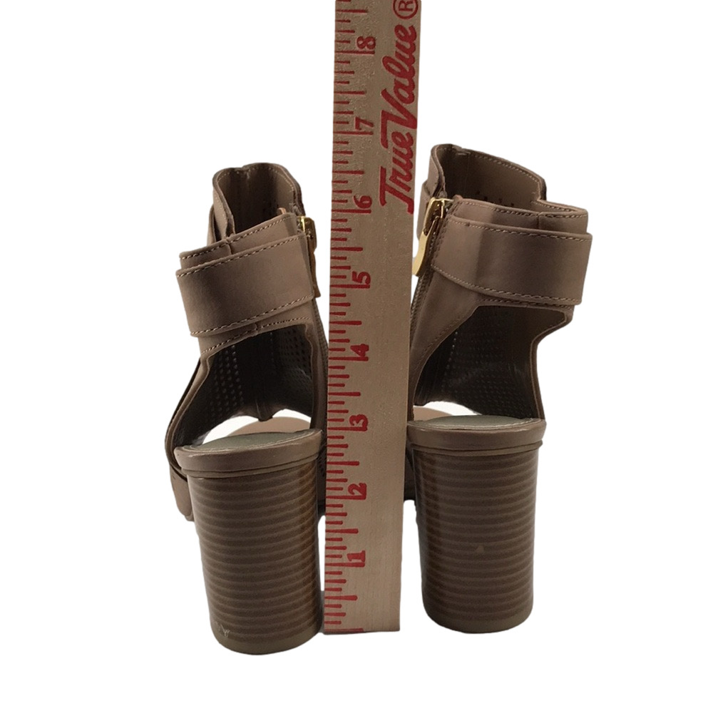 ANA TROUT—Wm’s Taupe Open Toe/Heel Mesh Ankle Sandals Stacked 3”Heel Side Zip—6M - Picture 15 of 16